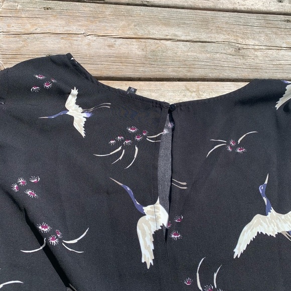 George Black Crane Bird Print Bell Sleeve Blouse Top XL - Picture 7 of 9
